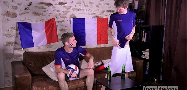  Two twinks support the French Soccer team in their own way